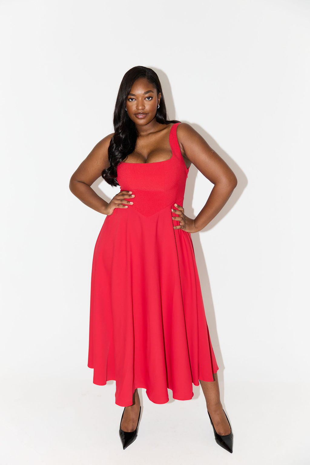 Women's Sleeveless Midi Dress Square Neckline