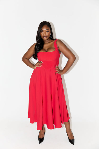 Women's Sleeveless Midi Dress Square Neckline