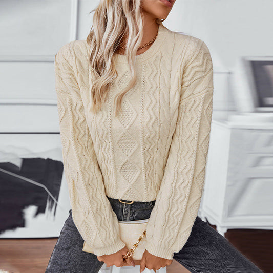 Women's Cable Knit Long Sleeve Sweater Olive - Fashinoza