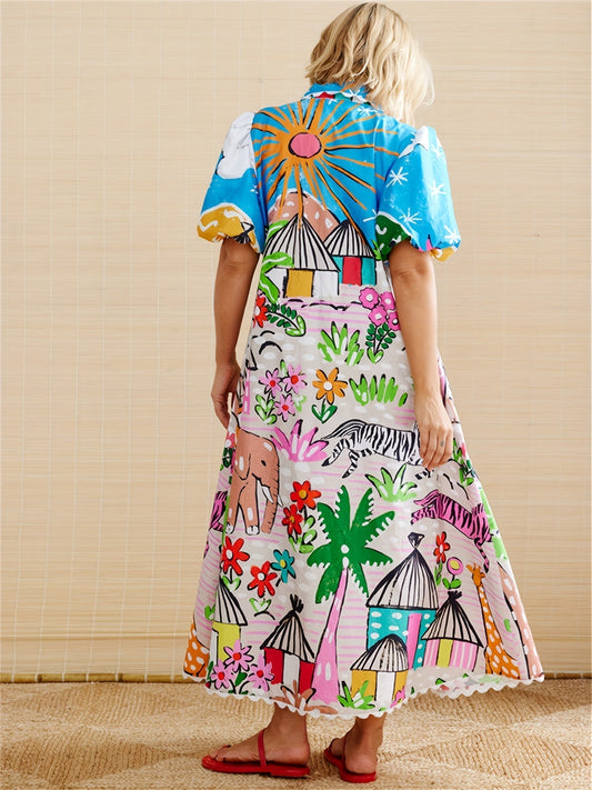 Women's Short Sleeve A-Line Midi Dress - Fashinoza