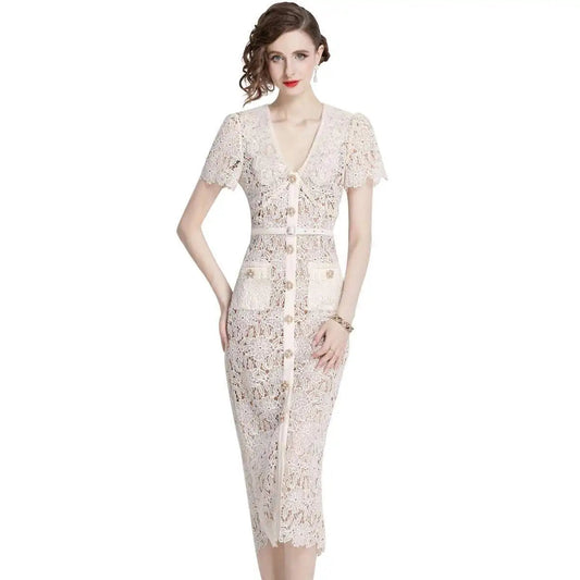 Women's Lace Midi Dress Olive - Fashinoza