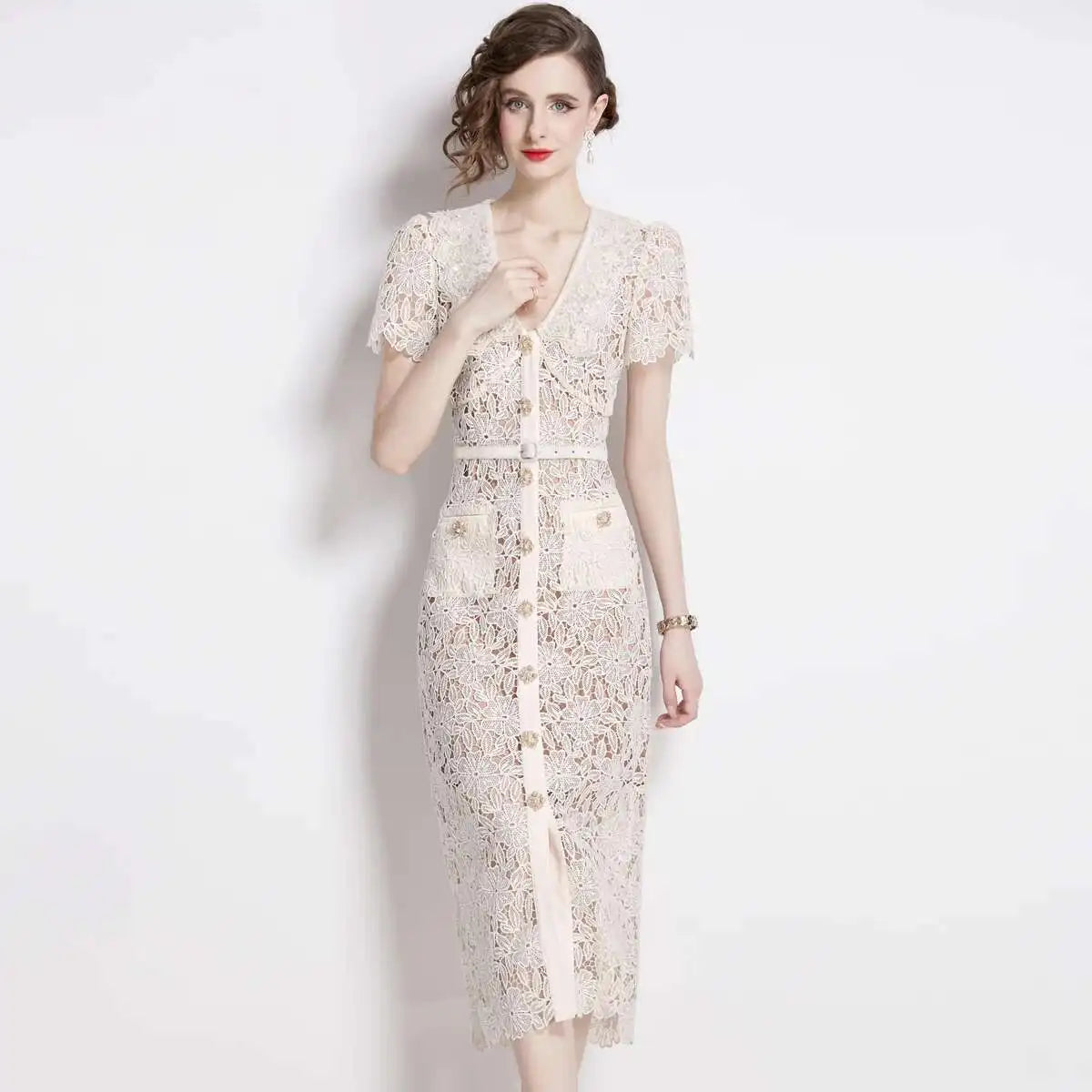 Olive | Women's Lace Midi Dress - Image 2
