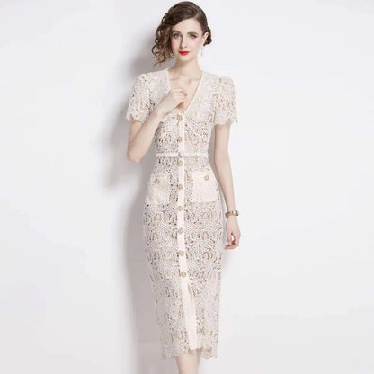 Olive | Women's Lace Midi Dress - Image 2