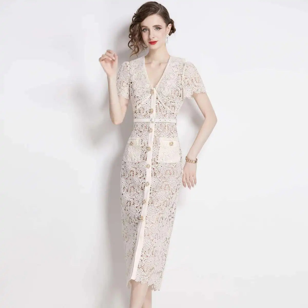 Olive | Women's Lace Midi Dress - Image 3