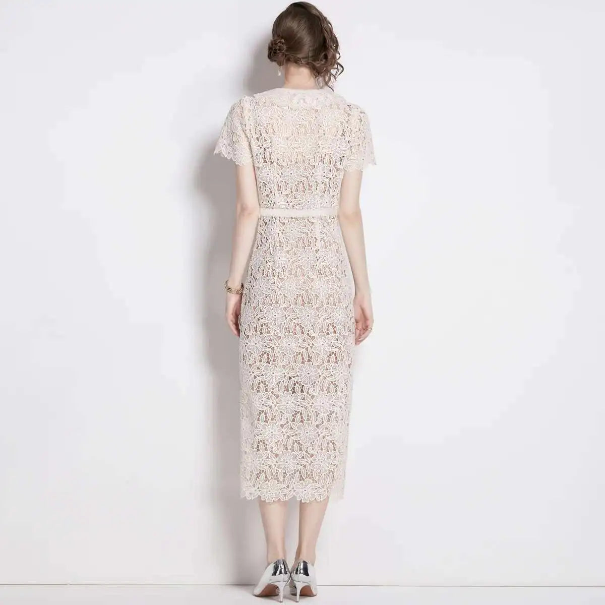 Olive | Women's Lace Midi Dress - Image 4