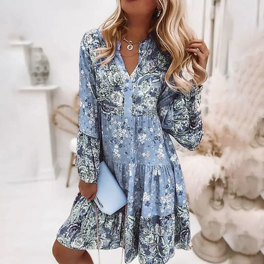 Women's Long Sleeve Tiered Mini Dress - 
Fashinoza