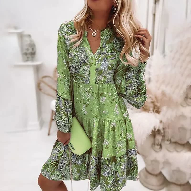 Women's Long Sleeve Tiered Mini Dress