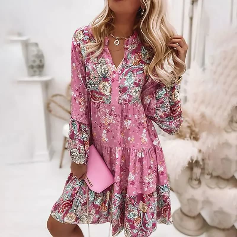 Women's Long Sleeve Tiered Mini Dress