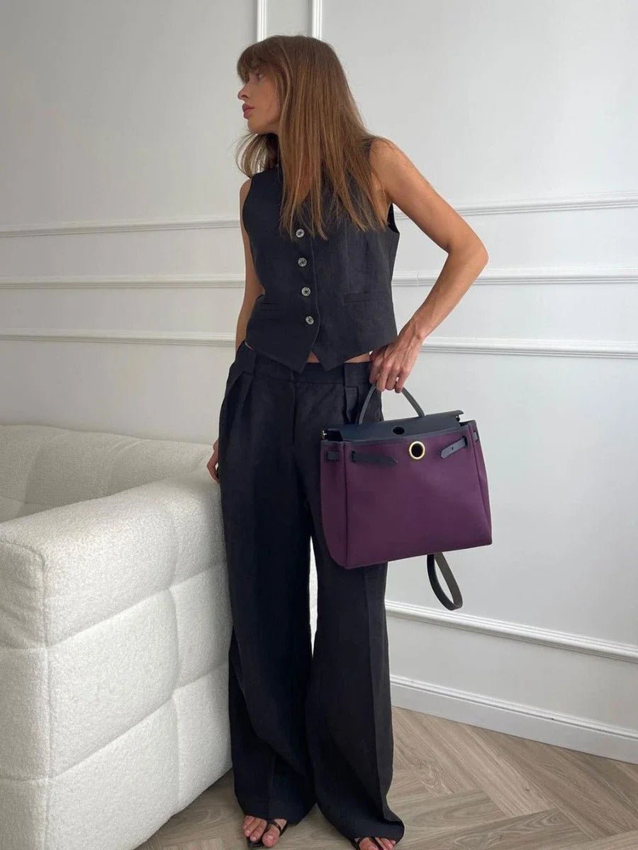 Women's 2-Piece V-Neck Vest High-Waist Pants Set