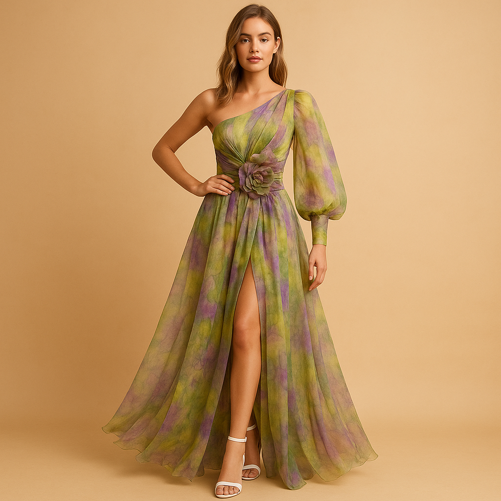 Women's One Shoulder Maxi Dress Split Beach Style - 
Fashinoza