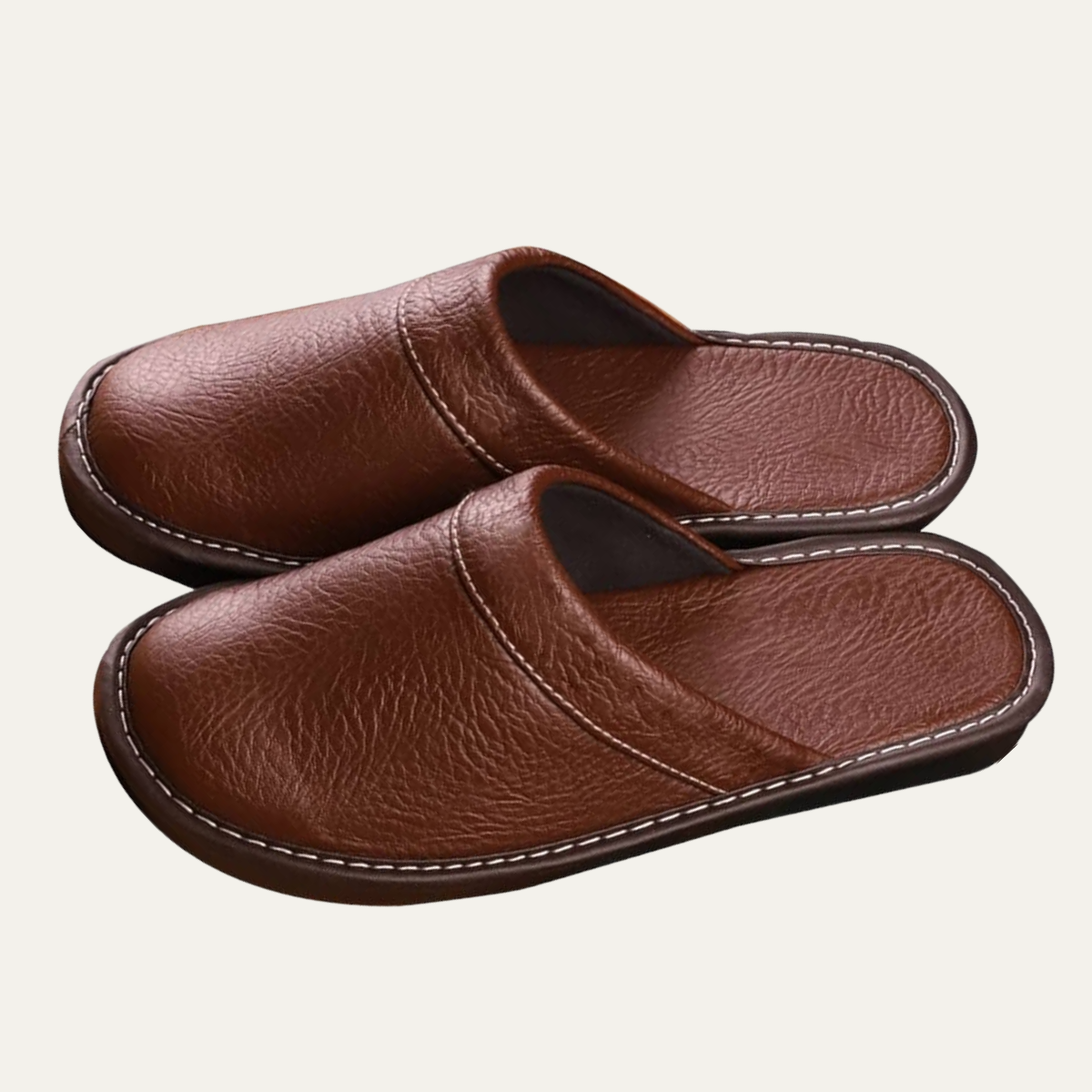 Men's Leather Slip On House Shoes Clogs - Fashinoza
