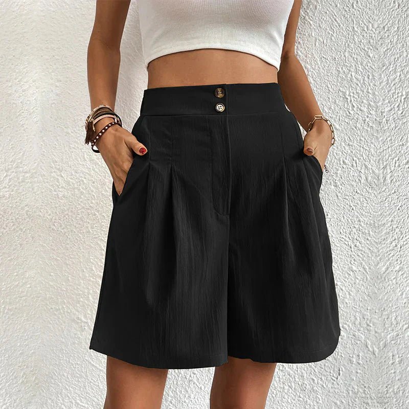 Women's High Waist Wide Leg Shorts Pleated with Pockets - Fashinoza