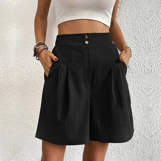 Women's High Waist Wide Leg Shorts Pleated with Pockets - Fashinoza