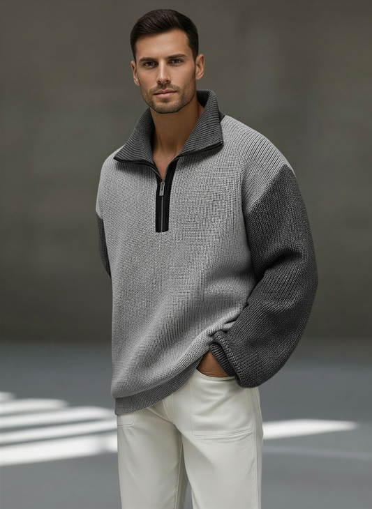 Men's Color Block Half-Zip Sweater - Fashinoza