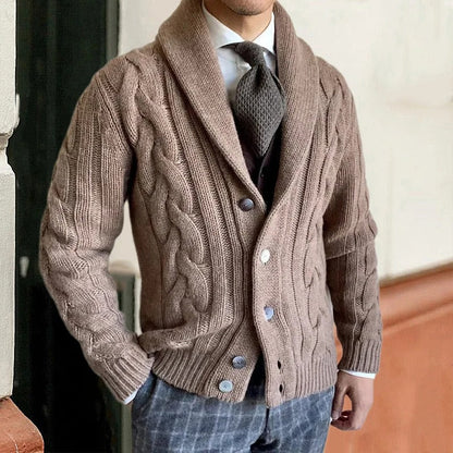 Men's Cable Knit Cardigan Shawl Collar - Fashinoza