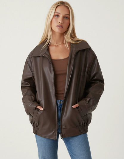 Women's Oversized Bomber Jacket - Fashinoza