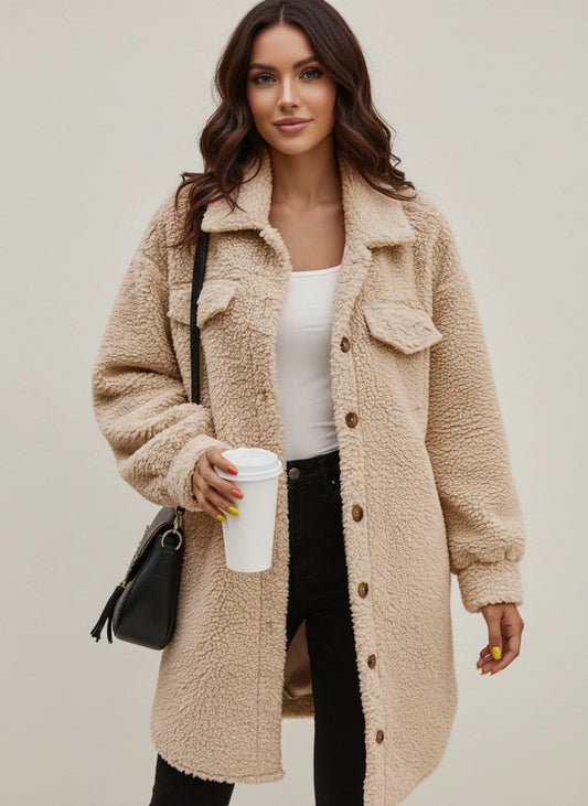 Women's Teddy Fleece Jacket Shirt - Fashinoza