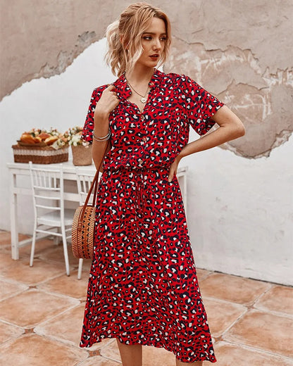 Women's Casual Short Sleeve Tie Waist Dress