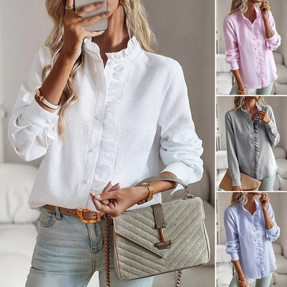 Women's Button Front Ruffle Blouse