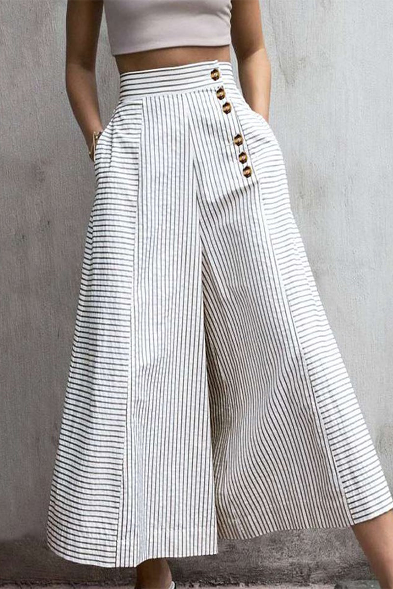 Women's High-Waisted Striped Wide Leg Pants - Fashinoza