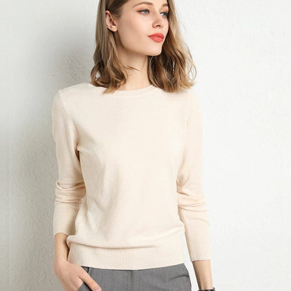 Women's Cashmere Sweater Classic Crew Neck Autumn Beige