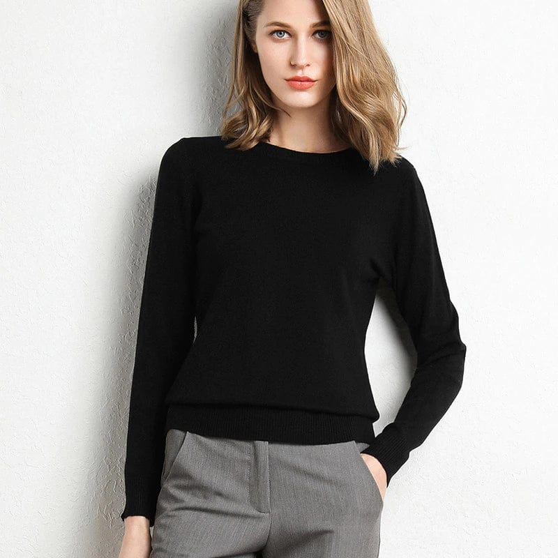 Women's Cashmere Sweater Classic Neckline - 
Fashinoza