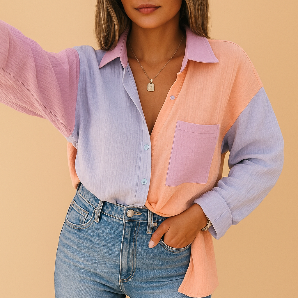 Women's Patchwork Blouse Airy Fit - 
Fashinoza