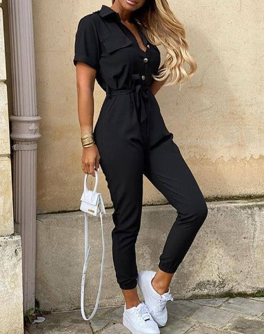 Women's Belted Jogger Jumpsuit - Fashinoza