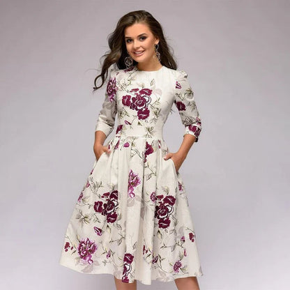 Women's A-Line Midi Dress With Pockets - Fashinoza