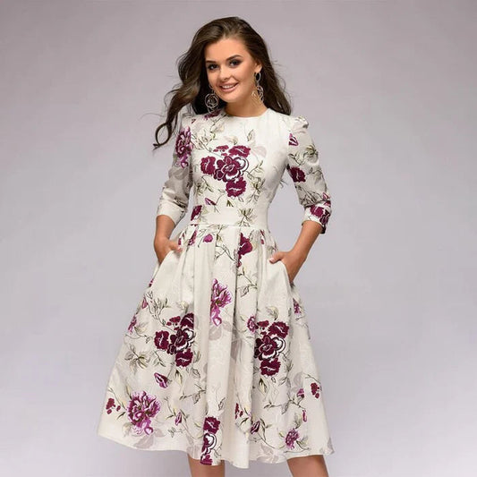 Women's A-Line Midi Dress With Pockets - Fashinoza