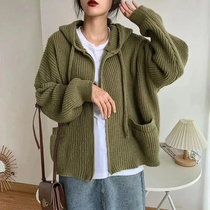 Women's Hooded Zip Up Cardigan - Fashinoza