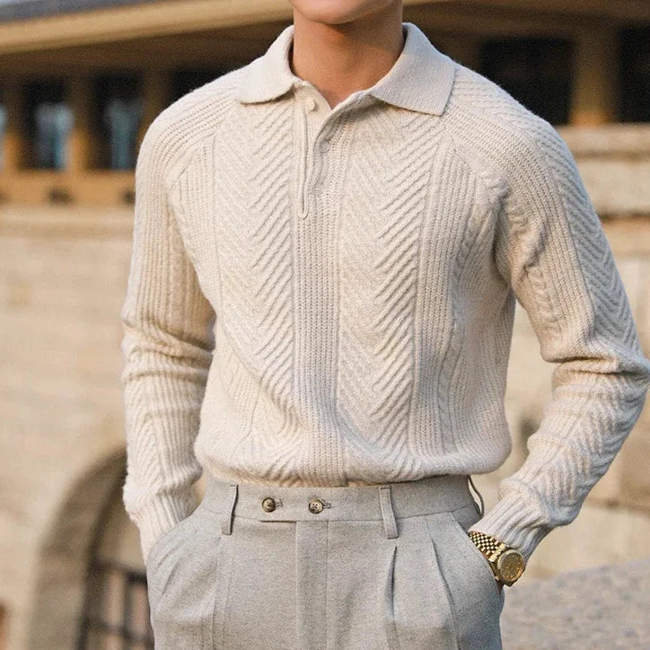 Image of Paul | Men's Long Sleeve Textured Zip Polo Shirt
