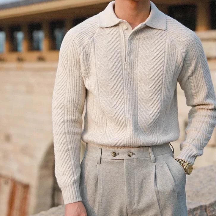 Image of Paul | Men's Long Sleeve Textured Zip Polo Shirt
