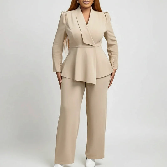 Women's Peplum Blouse Suit - Fashinoza
