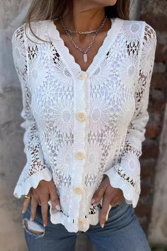 Women's Crochet Cardigan Button Front - Fashinoza