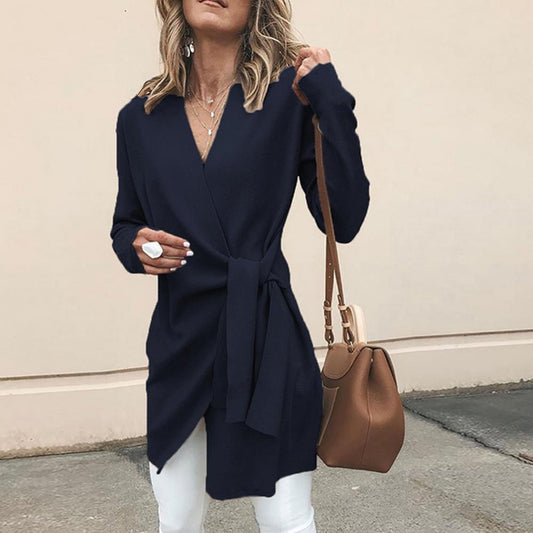 Women's Long Sleeve Cardigan Tie Waist - Fashinoza
