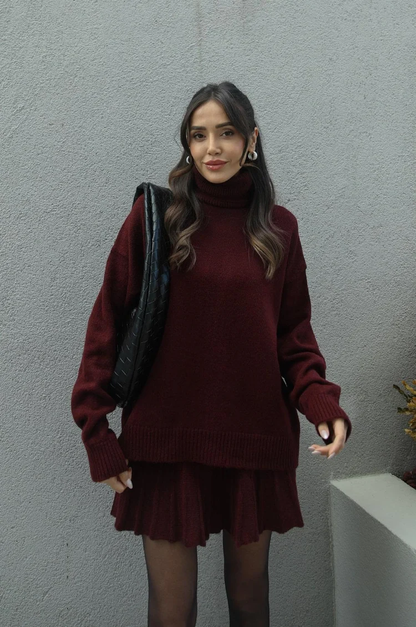 Women's Turtleneck Sweater Skirt Set - Fashinoza