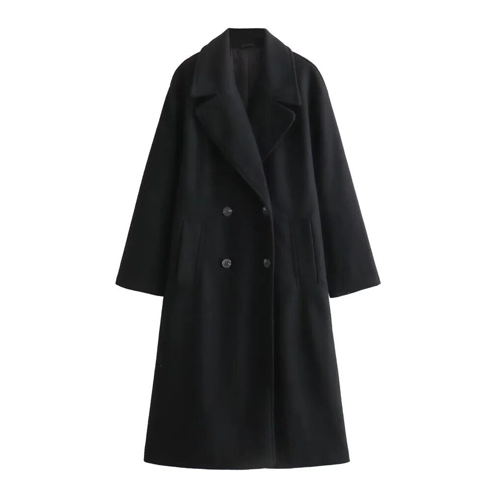 Women's Longline Coat Wide Lapel - Fashinoza