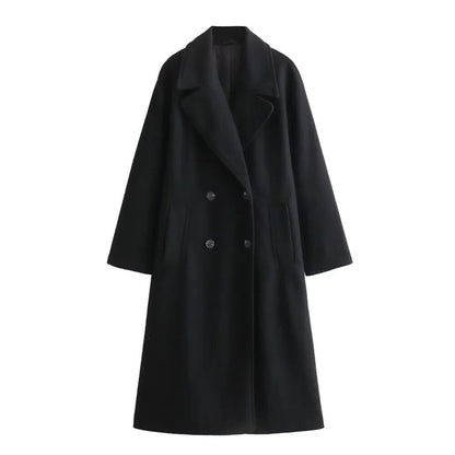 Women's Double Breasted Long Coat Tailored - Fashinoza