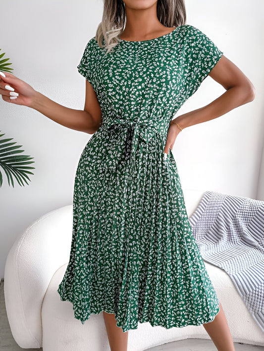 Women's Pleated Floral Dress - Fashinoza