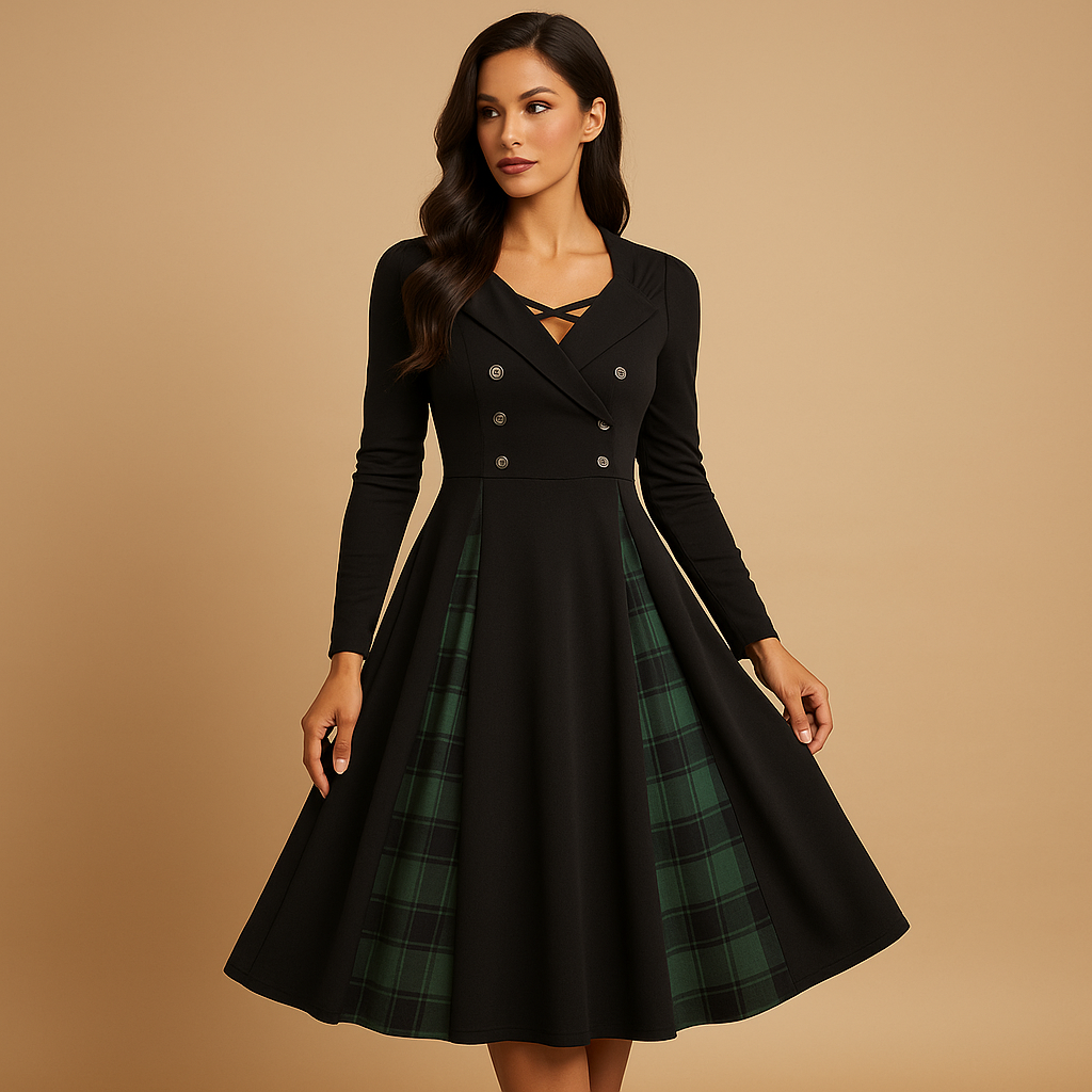 Women's Plaid A-Line Dress - 
Fashinoza