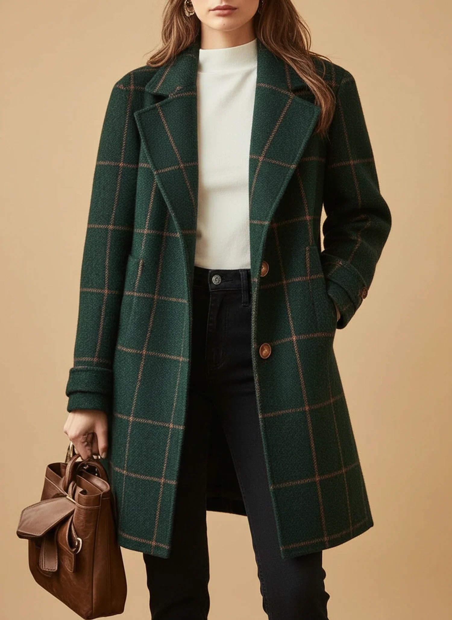 Women's Plaid Long Coat - Fashinoza