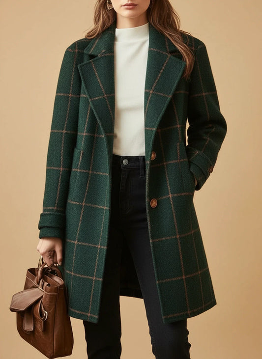 Women's Plaid Long Coat - Fashinoza