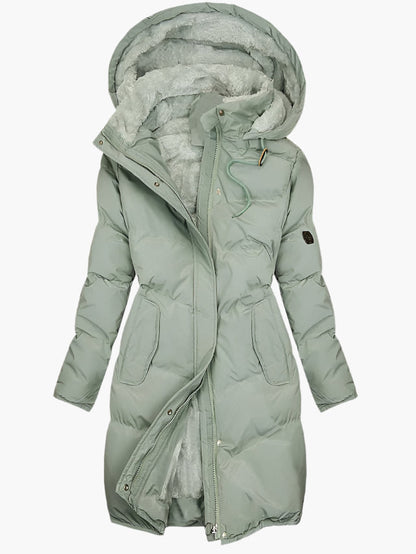 Women's Quilted Puffer Coat Knee-Length Hooded - 
Fashinoza