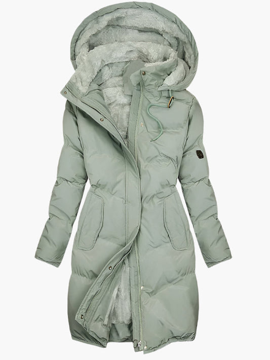 Women's Quilted Puffer Coat Knee-Length Hooded - 
Fashinoza