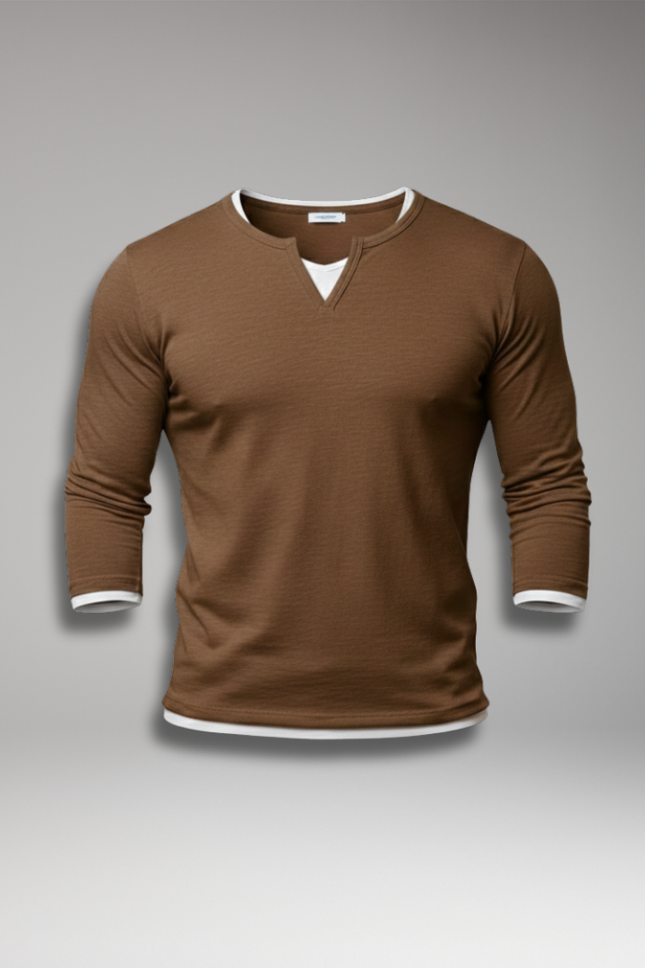 Men's V-Neck Long Sleeve T-Shirt Layered Design - 
Fashinoza