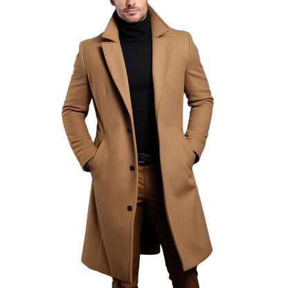 Men's Single-Breasted Coat Mid-Length Solid Notch Lapel - Fashinoza