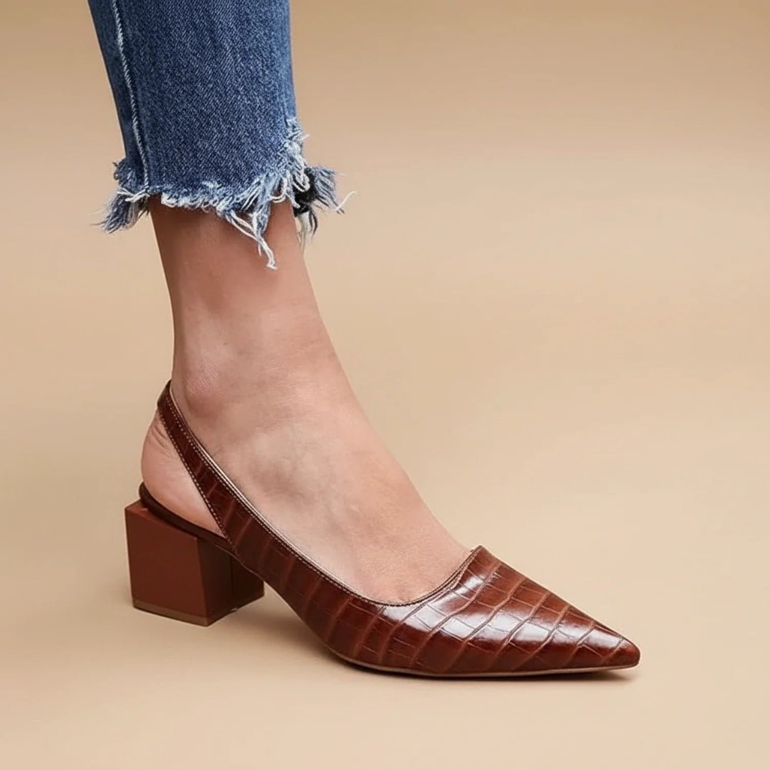 Orthopedic Block Heel Slingback Pumps - Fashinoza
