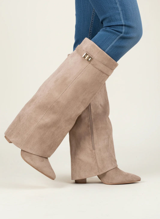 Women's Pointed Toe Slouch High Heel Boots - Fashinoza