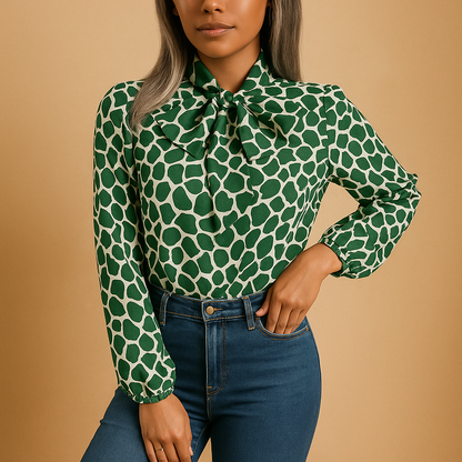Women's Polka Dot Bow Blouse - 
Fashinoza